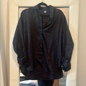Black Animal Print Button-Up Shirt